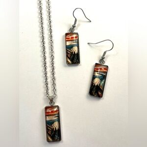 EDVARD MUNCH: “THE SCREAM” Artistic Uniquely Designed EARRING & NECKLACE SET NEW